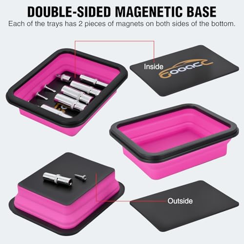 GOOACC 3 Sizes Collapsible Magnetic Parts Tray Set Pink - color: Pink