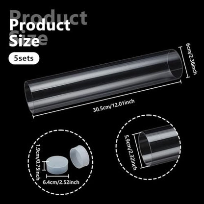 OLYCRAFT 5 Set Transparent Plastic Storage Tubes 2.4x12 Inch Test Bottle Organizers Boxes with Lid Plastic Transparent Hollow Tube Plastics Clear Hollow Tube for Beads Bath Salt Wedding Storage - size: 2.4x12 Inch