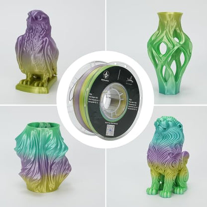 Rainbow pla Filament, Multicolor Gradient Silk PLA Filament, Dimensional Accuracy +/- 0.02 mm, 1kg Spool(2.2lbs), 1.75 mm,Rainbow Forest Green - color: Rainbow Forest Green