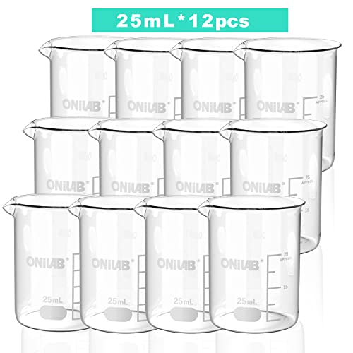 ONiLAB 25mL Glass Beaker, 12 Pcs, Borosilicate Glass - style: 25ml-12pcs