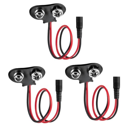 9V Battery Connectors, 9v Battery Eliminator Snap Clip Connectors Conversion Adapters to 5.5mm Female DC Barrel Jack Connections Compatible with 9V Radio, Square, 6LR61 (3 Pack)