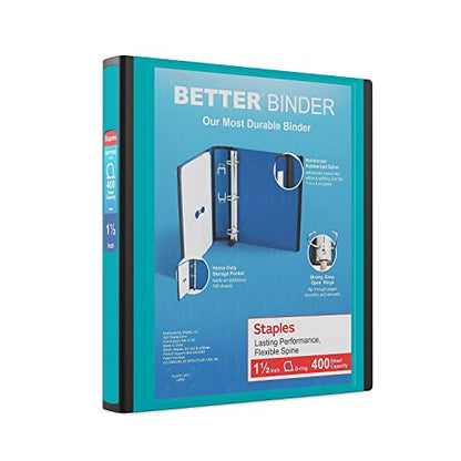 Staples Better Binder, 1.5-Inch D-Ring View, Teal, Holds 350 Sheets - color: Teal, size: 1.5-Inch