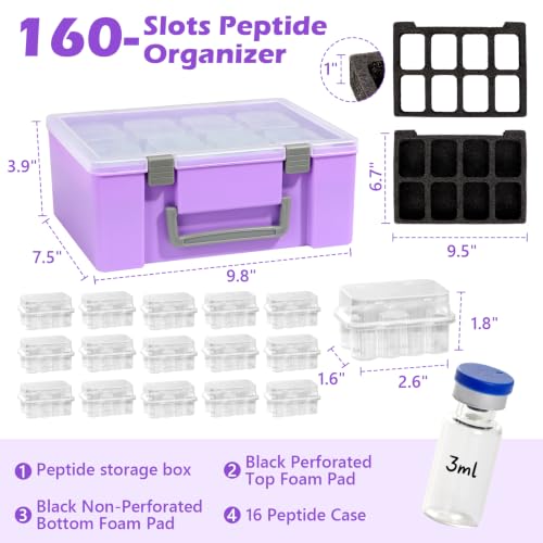 160 Slots Peptide Storage Box Bulk 3ml Plastic Peptide Case Vial Storage Case for Refrigerator Secure Vial Holder Insulin Holder Box for Fridge Freezer Travel Semaglutide Diabetic Care(Purple) - color: Purple, size: 160 Slots