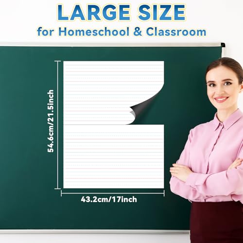 Jumbo Magnetic Handwriting Paper 21.5x17in Dry Erase Handwriting Lined Paper for Classroom Whiteboard Accessories Writing Chart Page Giant Magnet Notebook Poster Homeschool Supplies Teacher Must Have - style: Writing Line