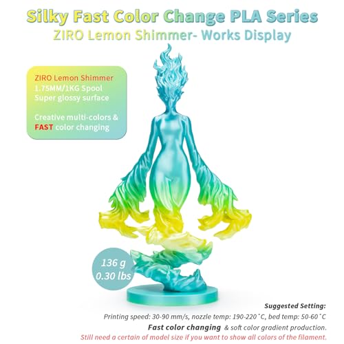 ZIRO Fast Color Change PLA, Shine Multi Color 2.2lbs Filament,Lemon Shimmer - color: Lemon Shimmer (Silk)