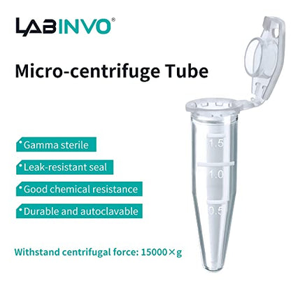 1.5ml Sterile Microcentrifuge Tubes with Safe-Lock Cap, Pack of 500, Max.RCF15000×G Conical Bottom Centrifuge Tubes, PP Material, Molded Graduation 10.6x39.5mm, IN-MT15A - style: 1.5mL,500PCS,Sterile