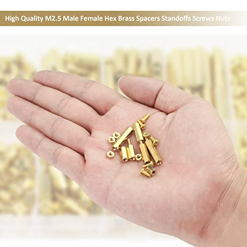 240 Pieces M2.5 Male Female Hex Brass Standoffs Spacers Screws Nuts Kit, Kindroufly Brass Standoffs Assortment Kit for PCB Motherboard - size: M2.5 Brass Standoffs