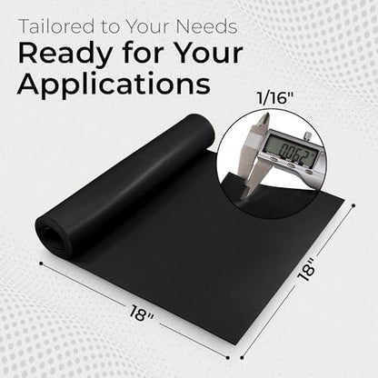 Exactly Rubber - Commercial Grade Silicone Sheet, 60A Durometer Silicone Mat, -80 to 450°F Temperature Resistant Rubber Mat, Rubber Sheet with 350% Elongation, Made in the USA, 1/16 x 18” x 18”, Black - color: Black, size: 1/16 x 18 x 18