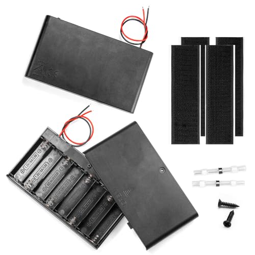 2PCS 12V (8 x 1.5V) 8AA Battery Holder Enclosures with Wire Leads and On/Off Switch Lid 12 Volt Battery Case with Hook Verclo and Solder Seal Wire Connectors