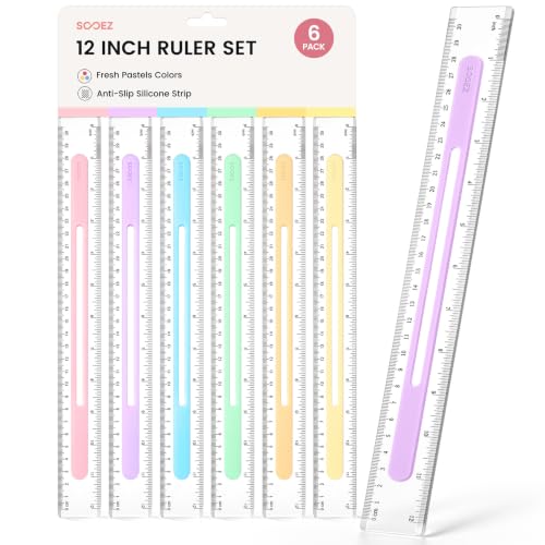 Sooez 6 Pack Ruler 12 Inch, Anti-Slip Clear Rulers for Kids School, Pastels - color: Pastels Style, size: 6 Pack