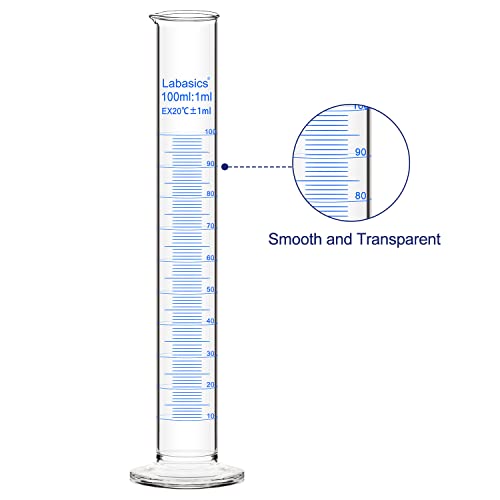 Labasics 3-Pack Borosilicate Glass 100 ml Heavy Wall Graduated Cylinder Measuring Cylinder - size: 100 ml