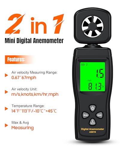 FOOAO Anemometer, Wind Meter Handheld, CMF Meter to Measure Wind Speed and Temperature to Assist in Drone Flights, Outdoor Activities, Shooting Sports and HVAC Systems
