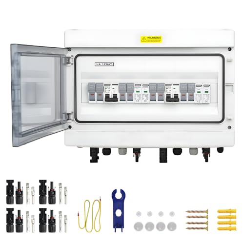 4 in 2 Out Solar Combiner Box,PV Combiner Box with 20A PV Fuse,DC 40A Circuit Breaker and Surge Protector,IP65 Solar Disconnect Switch Box for Indoor Outdoor Solar Panel System (4 in 2 Out 20A 500V) - size: 4 In 2 Out 20A 500V