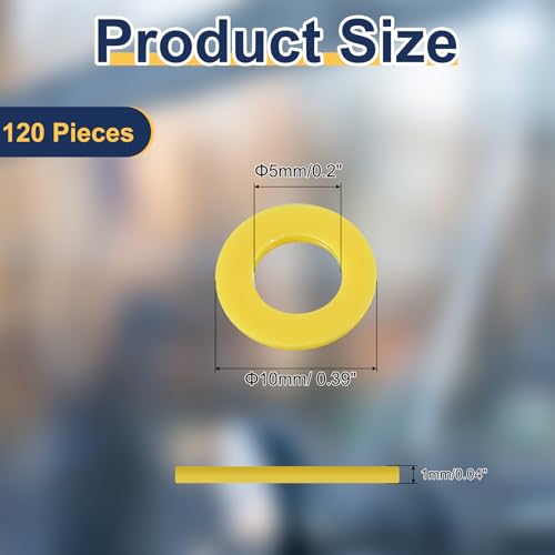 uxcell 120 Pcs Nylon Flat Washers 5mm ID 10mm OD 1mm Thick Plain Washer Grommets Plastic Sheet Gasket Fastener Sealing Spacer Gasket Ring Water Hose Washers, Yellow - color: Yellow, size: 5mm x 10mm x 1mm