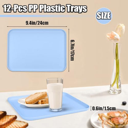 Plastic Serving Trays, 12 Pack Cafeteria Trays Plastic Fast Food Tray for DIY Projects, Painting, Beads, Organizing Supply, 9.4 X 6.7 X 0.6 Inches (Light Blue) - color: Light Blue