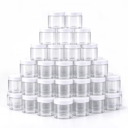 TUZAZO 48 Pack 4 Oz Plastic Containers Small Jars with White Lids - size: 4 Oz