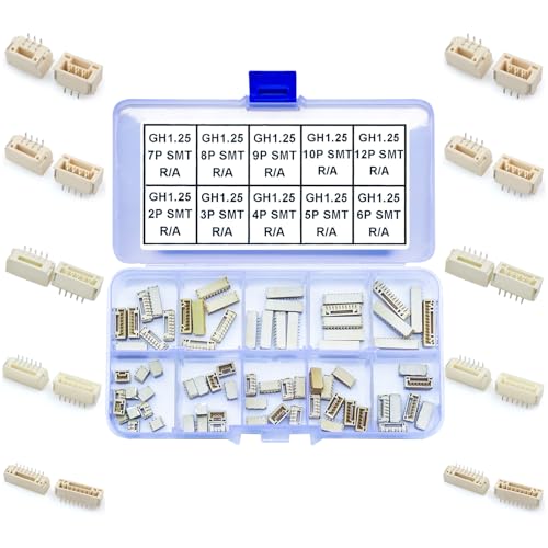 JST Connector Kit, GH1.25 SMT Header Jst 1.25mm Pitch IC Socket Plugs Adapter, JST-GH 2/3/4/5/6/7/8/9/10/12P SMT Header Surface Mount Side Type Right Angle Type Header (GH1.25-SMT-R/A) - size: JST-1.25MM-GH-SMT-Right Angle Header