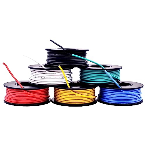 22 AWG Stranded Wire Kit – Silicone Coated Copper Wires 22 Gauge Pre-Tinned 23ft/7m Each Spool, 6 Colors (Black, Red, Yellow, Green, Blue, White), Electrical Jumper Wire Hook Up Wire Kit from Plusivo - style: 22 AWG Stranded Wire Silicone Insulation