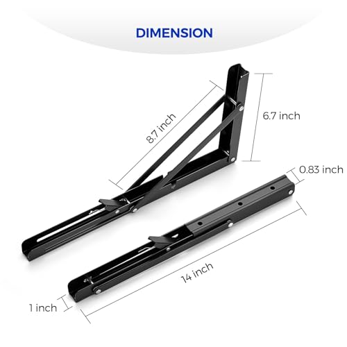 Ravinte Matte Black Folding Shelf Brackets, 14 Inch, 4 Pack - size: 14 Inch