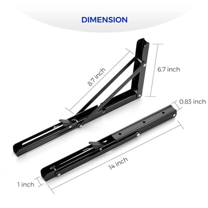 Ravinte Matte Black Folding Shelf Brackets, 14 Inch, 4 Pack - size: 14 Inch
