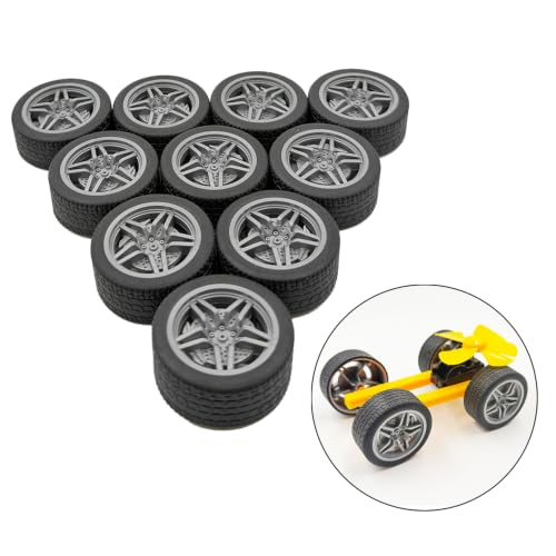 10PCS Toy Car Wheel RC Car Rubber Tire Wheel with 5PCS Round Shaft Axles for for RC Car Truck Robot Boat Helicopter DIY Model Building Projects (Silver)