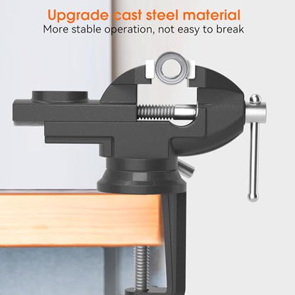 Portable Vise Clamp On Vice for Workbench- 3 Inch Rotate 360°Bench Clamp Swivel Base for Drilling Metalworking Woodworking, Cutting Conduit, Black - style: 3-black