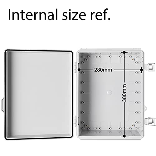Gratury Junction Box, IP67 Waterproof Plastic Enclosure for Electrical Project, Hinged Grey Cover, Includes Mounting Plate and Wall Bracket - color: Grey, size: 16.1"×12.2"×7.1"
