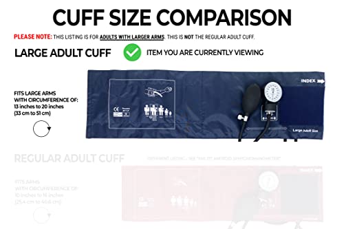 EMI EBL-430 Royal Sprague Stethoscope and Large Adult Cuff (See Large Cuff Size: 33 cm to 51 cm | 13 inch to 20 inch) Aneroid Sphygmomanometer Manual Blood Pressure Set - size: Large Adult Cuff Set - Royal Blue