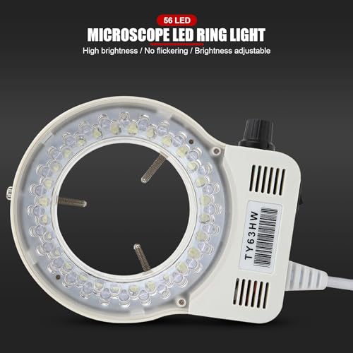 5W 56 LEDs Universal Microscope Ring Light, Adjustable Brightness, Flicker-Free, for 30mm to 63mm Stereo Microscope Eyepieces