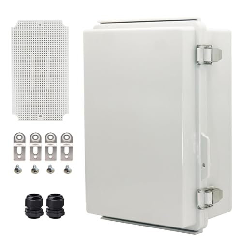 Waterproof Electrical Box with Mounting Plate, IP67 Junction Box Stainless Steel Latch Hinged Grey Cover Project Enclosure with Wall Bracket and 2 Glands 10.2" x 6.3" x 3.9" - color: Grey, size: 10.2" x 6.3" x 3.9"