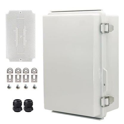 Waterproof Electrical Box with Mounting Plate, IP67 Junction Box Stainless Steel Latch Hinged Grey Cover Project Enclosure with Wall Bracket and 2 Glands 10.2" x 6.3" x 3.9" - color: Grey, size: 10.2" x 6.3" x 3.9"