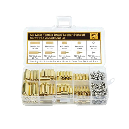 320Pcs M3 Standoff Screws and Nuts Kit, Brass Motherboard Standoffs Hex Spacers, PCB Standoffs Mounts for DIY Computer Build, Circuit Board, Raspberry Pi and Electronic Projects