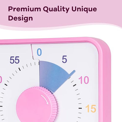 TWENTY5 SEVEN 7.5-Inch Visual Timer, Battery-Free 60-Minute Countdown Clock - color: Ombre Pink Macarons