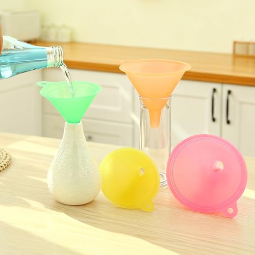 Kitchen Funnel Set with 5 Sizes Small to Large Plastic Cooking Funnel with Narrow Spout for Filling Bottles Transferring Liquid Dry Ingredients Cosmetic Lotion Essential Oils