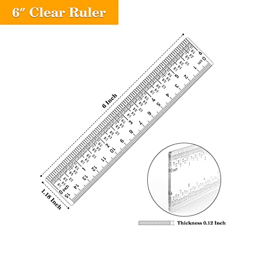 5PCS 6 Inch Clear Acrylic Ruler with Inches & Metric Measuring Tool 6" Inch Straight Edge Rulers for Scrapbooking Card-Making Student School Office Home Tool - color: 5PCS 6 Inch Clear Acrylic Ruler