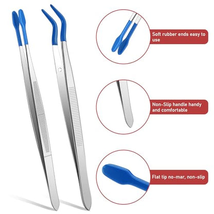 Rubber Tipped Tweezers, 2 Pcs PVC Coated Craft Tweezers - color: Blue