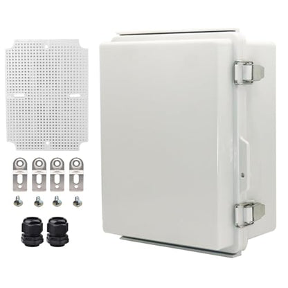 Waterproof Electrical Box with Mounting Plate, IP67 Junction Box Stainless Steel Latch Hinged Grey Cover Project Enclosure with Wall Bracket and 2 Glands 8.3" x 6.3" x 3.9" - color: Grey, size: 8.3" x 6.3" x 3.9"