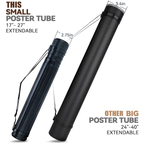 TRANSON Small Poster Tube Storage 17“ to 27” Extendable for Documents Blueprints Artworks Scrolls - color: 1 Pack-Black