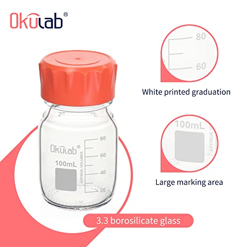 6pcs of 100ml(3.4oz) Round Media Storage Bottles, 3.3 Borosilicate Glass, with GL45 Screw Caps in PP Materia, GL45RB100A6 - style: 6pcs of 100ml