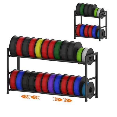 VYES 3D Printer Filament Storage Rack, 2-Tier Expandable Desktop Organizer, No Tools Needed Assembly, Holds 24 Spools for PLA/ABS/TPU, Rolling Spool Holder for Home, Office & Workshop