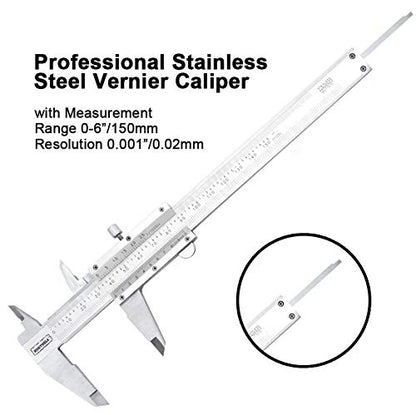 Professional Vernier Caliper Measuring Tool Stainless Steel 6 Inch/150mm for Inside,Outside, Depth and Step Measurements,0.001"/0.02mm High Precision Durable Micrometer - color: set 4