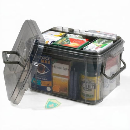 2-Tier Medicine Organizer - Plastic Portable Storage Box with Handle Grey - color: Grey