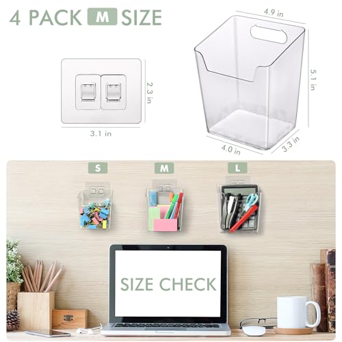 Clear Adhesive Wall Storage Bins 4-Pack Cabinet Door Organizer Cups(Medium) - size: Medium
