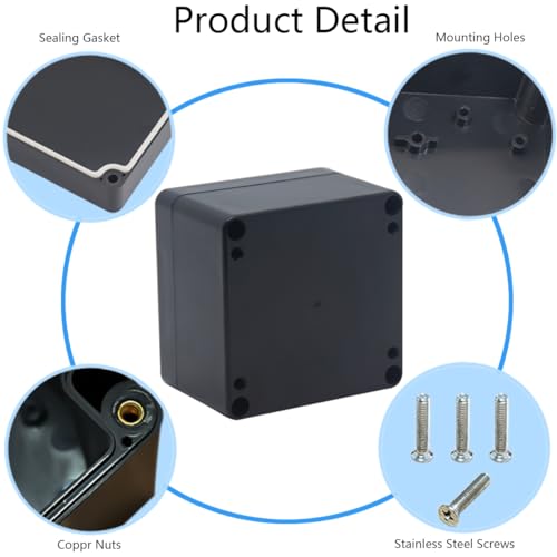 2 Pack Project Box IP65 Waterproof Junction Box ABS Plastic Black Electrical Boxes DIY Electronic Project Case Power Enclosure 3.27"x3.19"x2.2"(83x81x56mm) - size: 3.27"x3.19"x2.2"(2Pcs)