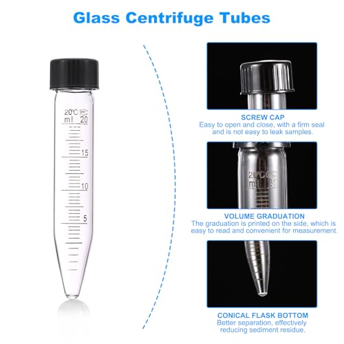 PATIKIL 20ml Centrifuge Tubes, 6 Pcs Glass Graduated Centrifuge Vials with Screw Cap Conical Bottom Test Tube Storage Container for Sample Laboratory Liquid - size: 20ml