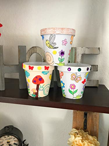 Funiverse Bulk 12 Pack DIY Cardstock Flower Pot Craft Kits for Kids - Spring Easter Classroom Projects, Party Favors with Foam Bugs, Butterflies & Acrylic Gems