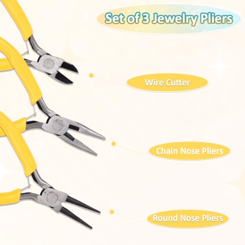 Pliers for Jewelry Making, Jewelry Pliers Set Includes Needle Nose Pliers, Round Nose Plier and Wire Cutters, Jewelry Making Tools for Jewelry Repair, Wire Wrapping, Beading and Crafts - color: Yellow
