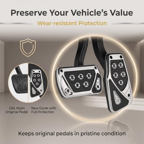 2 PCS Car Pedal Covers, Automatic Transmission Gas Brake Pedals Pads Non-slip Rubber Alloy Foot Pedal Plates, Fit Most Automatic Sedan SUV Truck (Black) - color: Black