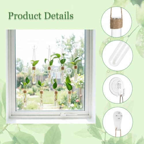 Bunmery 8 pcs Window Propagation Stations, Plastic Plant Propagation Tubes with Suction Cups & Traceless Nails, Easy to Install Window Wall Hanging Planter Terrarium Vase