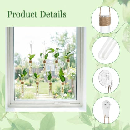 Bunmery 8 pcs Window Propagation Stations, Plastic Plant Propagation Tubes with Suction Cups & Traceless Nails, Easy to Install Window Wall Hanging Planter Terrarium Vase